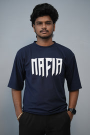 Stylish Streetwear Mafia Printed T-Shirt for Men | Oversized Fit - Navy Blue-T-Shirt-7 Man